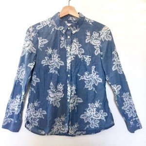 Gap Blue White Chambray Floral Button Down Small P